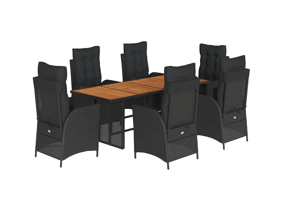 Anselm  7-delige Tuinset met kussens poly rattan zwart