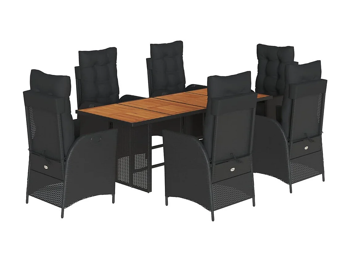 Anselm  Ensemble à manger de jardin coussins 7pcs Noir Résine tressée