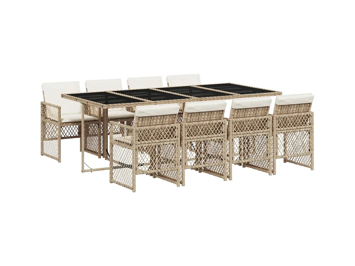 Connersville  Set comedor de jardín 9 pzas con cojines ratán sintético beige
