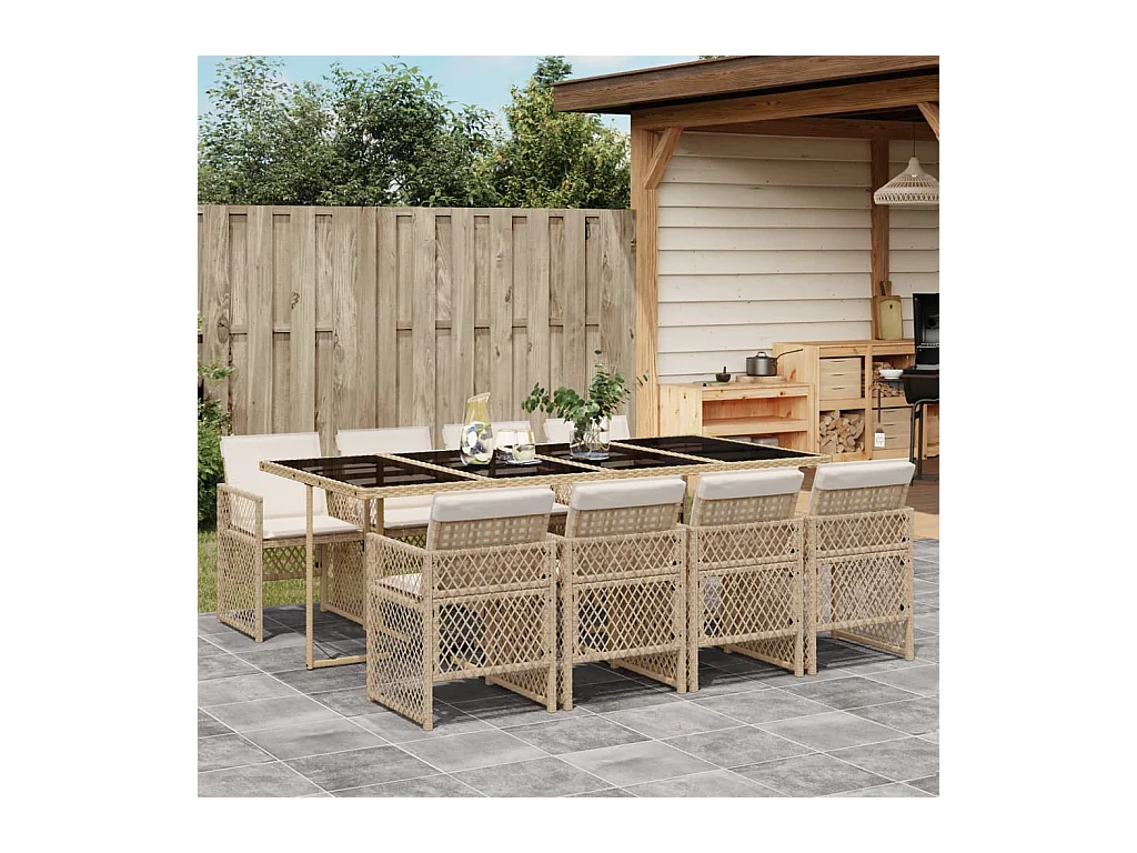 Connersville  Set comedor de jardín 9 pzas con cojines ratán sintético beige
