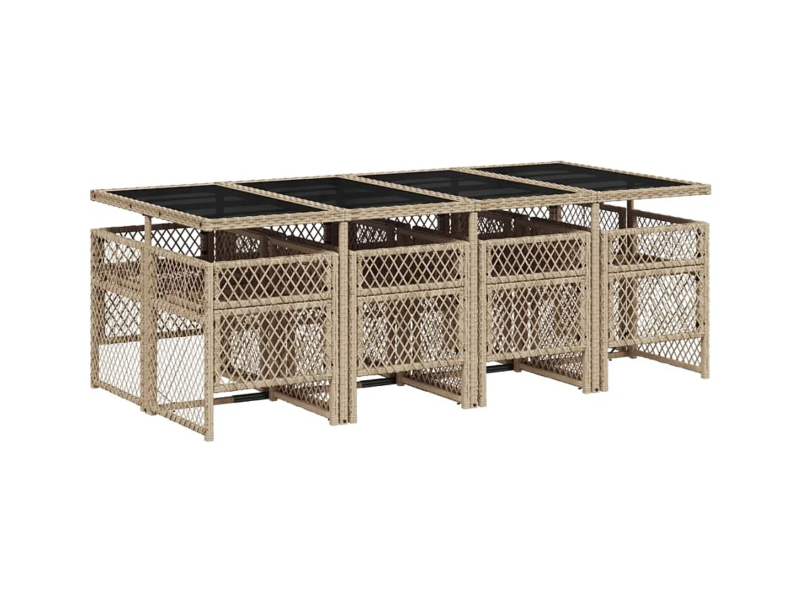Connersville  Set comedor de jardín 9 pzas con cojines ratán sintético beige