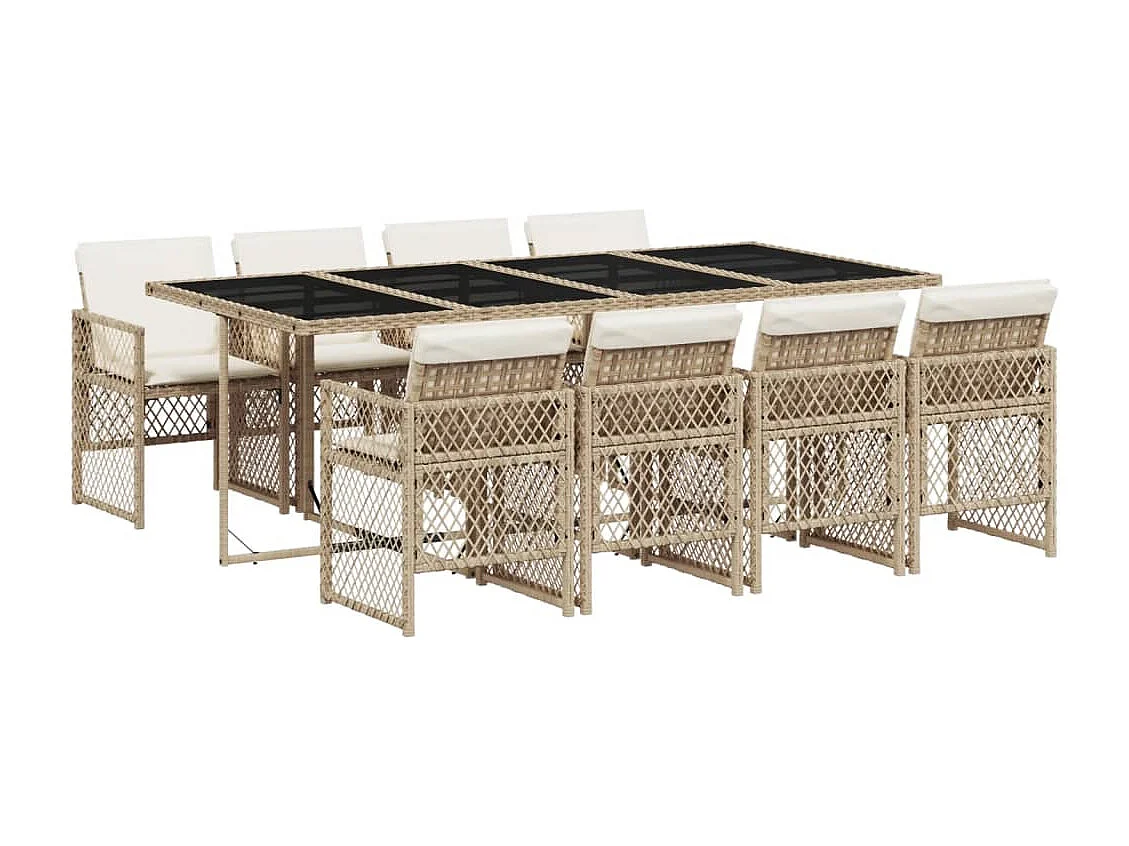 Connersville  Ensemble à manger de jardin et coussins 9 pcs beige Poly rotin