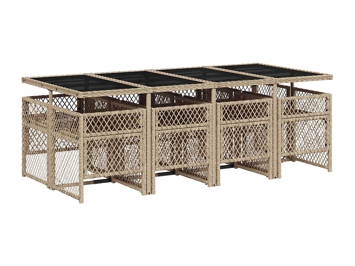 Connersville  Ensemble à manger de jardin et coussins 9 pcs beige Poly rotin