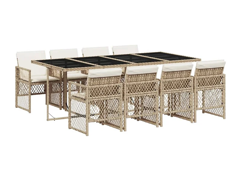 Connersville  Ensemble à manger de jardin et coussins 9 pcs beige Poly rotin