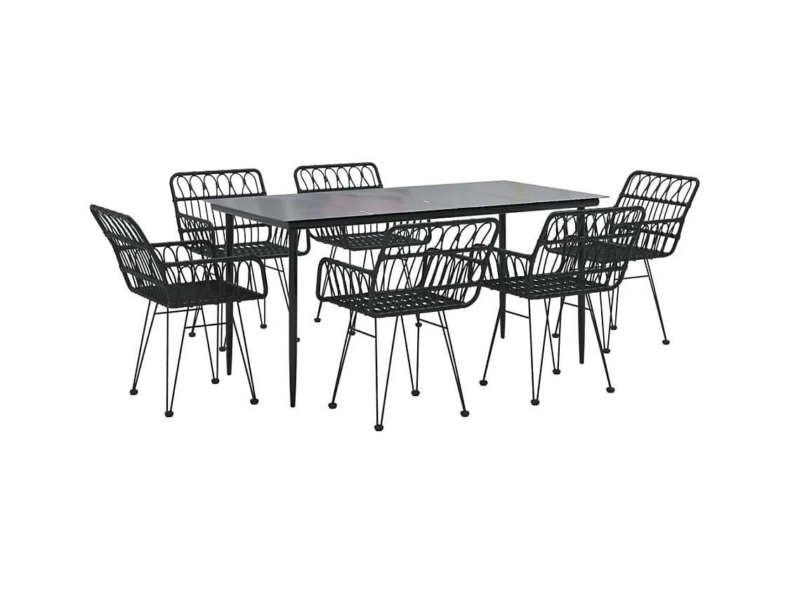 Arkadelphia  Ensemble à manger de jardin 7 pcs Noir Résine tressée