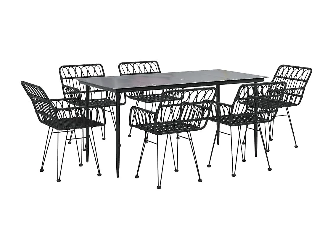 Arkadelphia  Ensemble à manger de jardin 7 pcs Noir Résine tressée