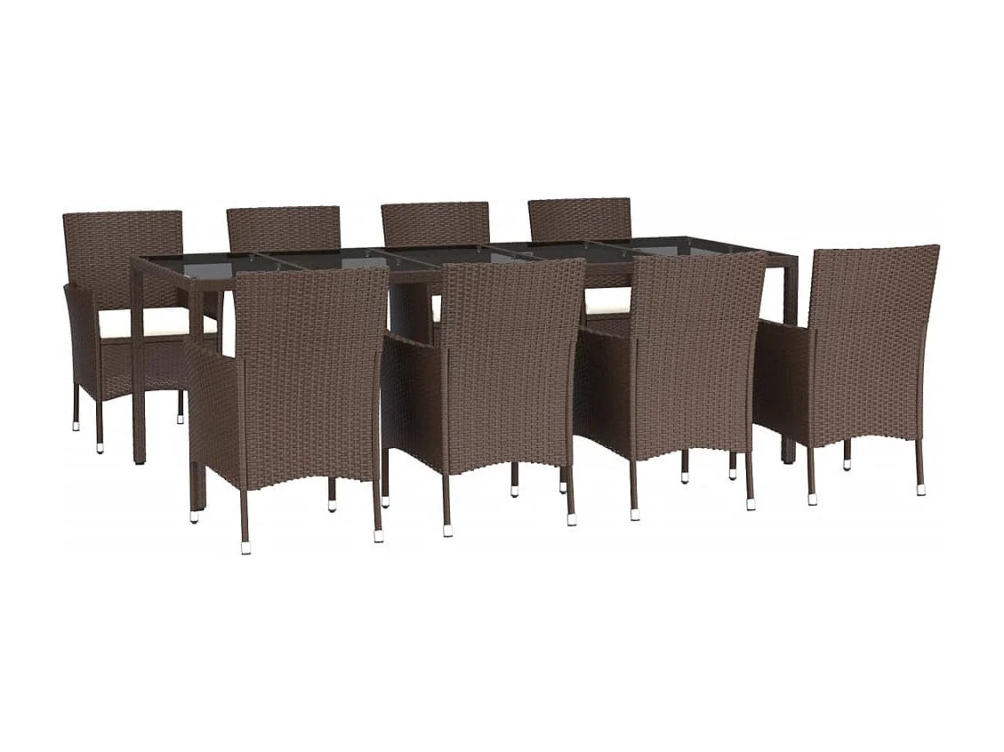 Prolenta Premium -  Ensemble à manger de jardin et coussins 9 pcs marron poly rotin