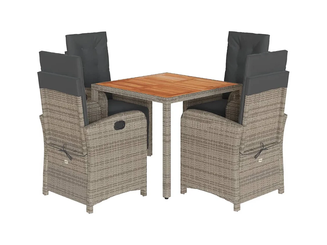 Fishers  Ensemble à manger de jardin 5 pcs coussins gris résine tressée