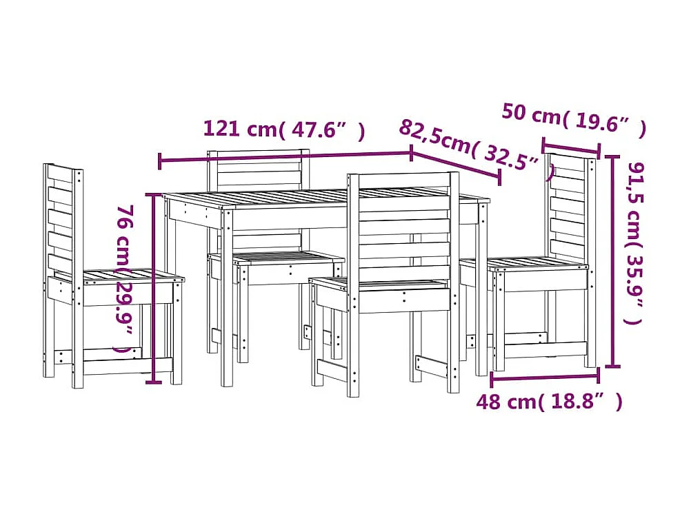 Jean-Antoine-Francis  Ensemble à manger de jardin 5 pcs blanc bois massif de pin
