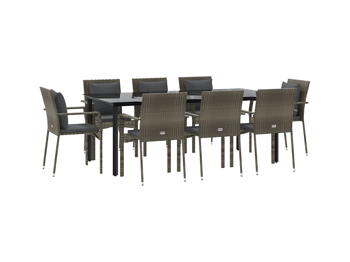 Rhett Logan  9-delige Tuinset met kussens poly rattan zwart en grijs