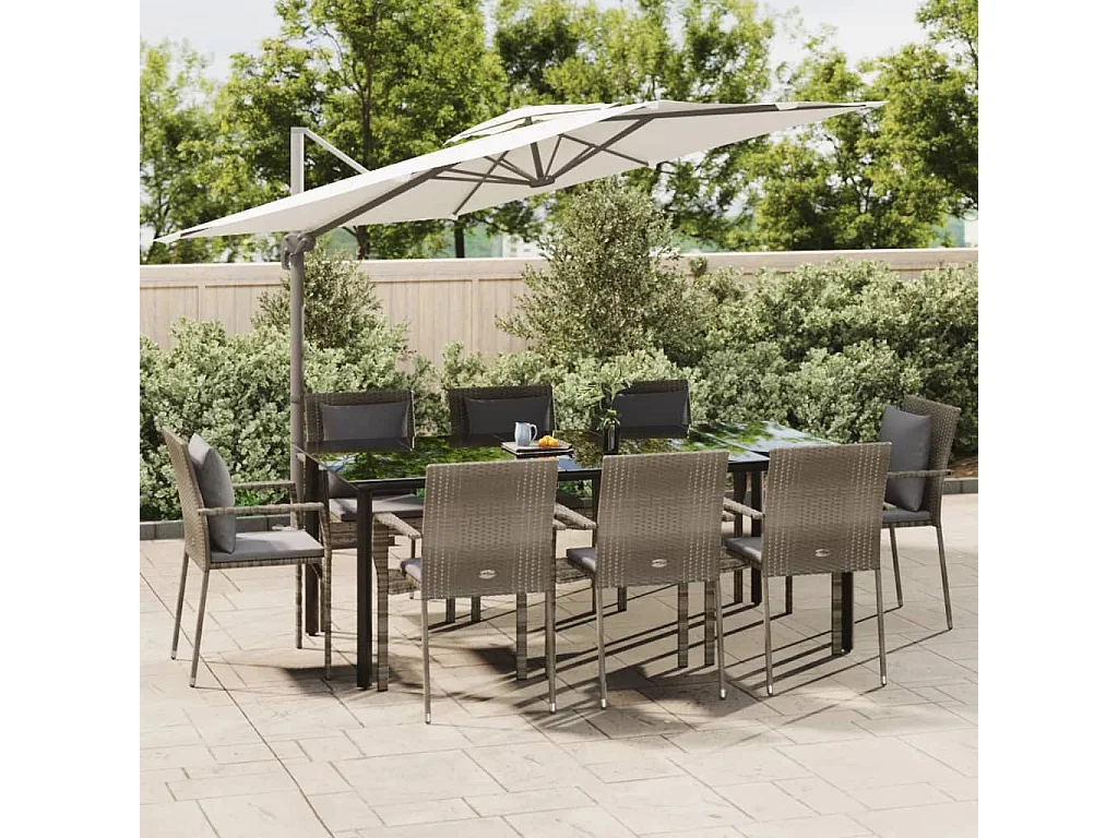 Rhett Logan  Ensemble à manger de jardin 9pcs et coussins noir et gris