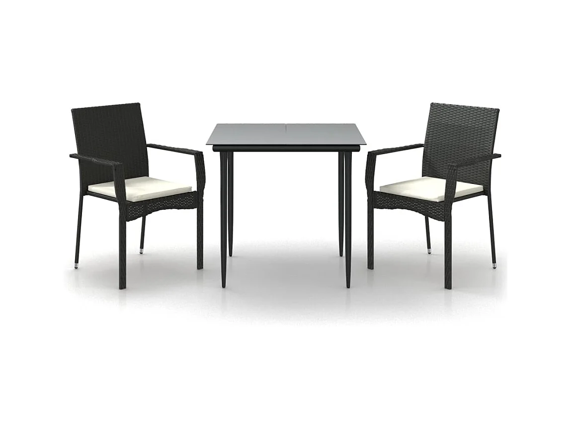 Albert  Ensemble à manger de jardin avec coussins 3 pcs Noir