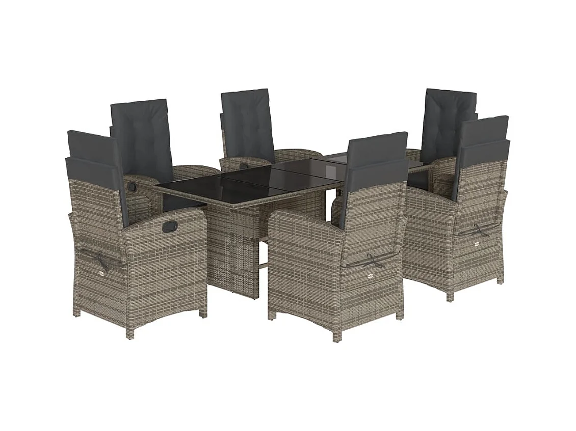 Almkerk  Set comedor jardín 7 pzas y cojines ratán sintético gris