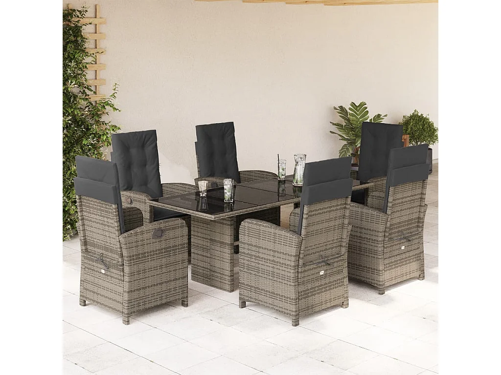 Almkerk  Ensemble à manger de jardin et coussins 7 pcs gris rotin