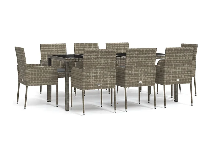 Cotati  Ensemble à manger de jardin 9 pcs coussins gris résine tressée