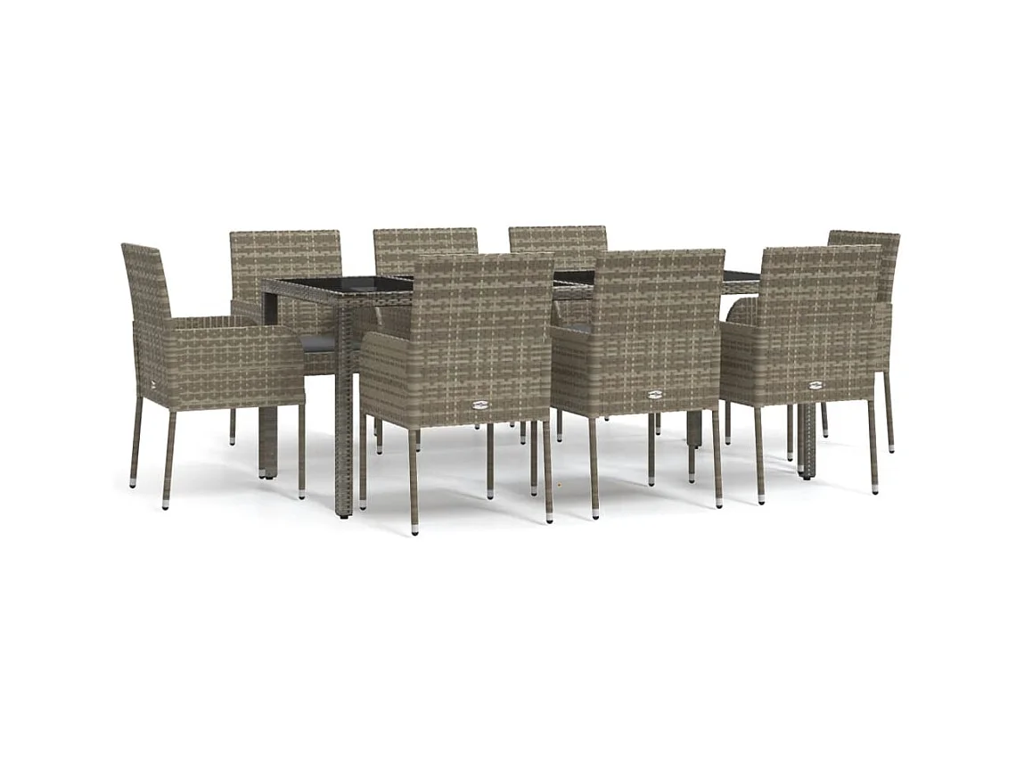 Cotati  Ensemble à manger de jardin 9 pcs coussins gris résine tressée