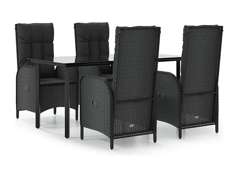 De Haan  Ensemble à manger de jardin coussins 5pcs Noir Résine tressée