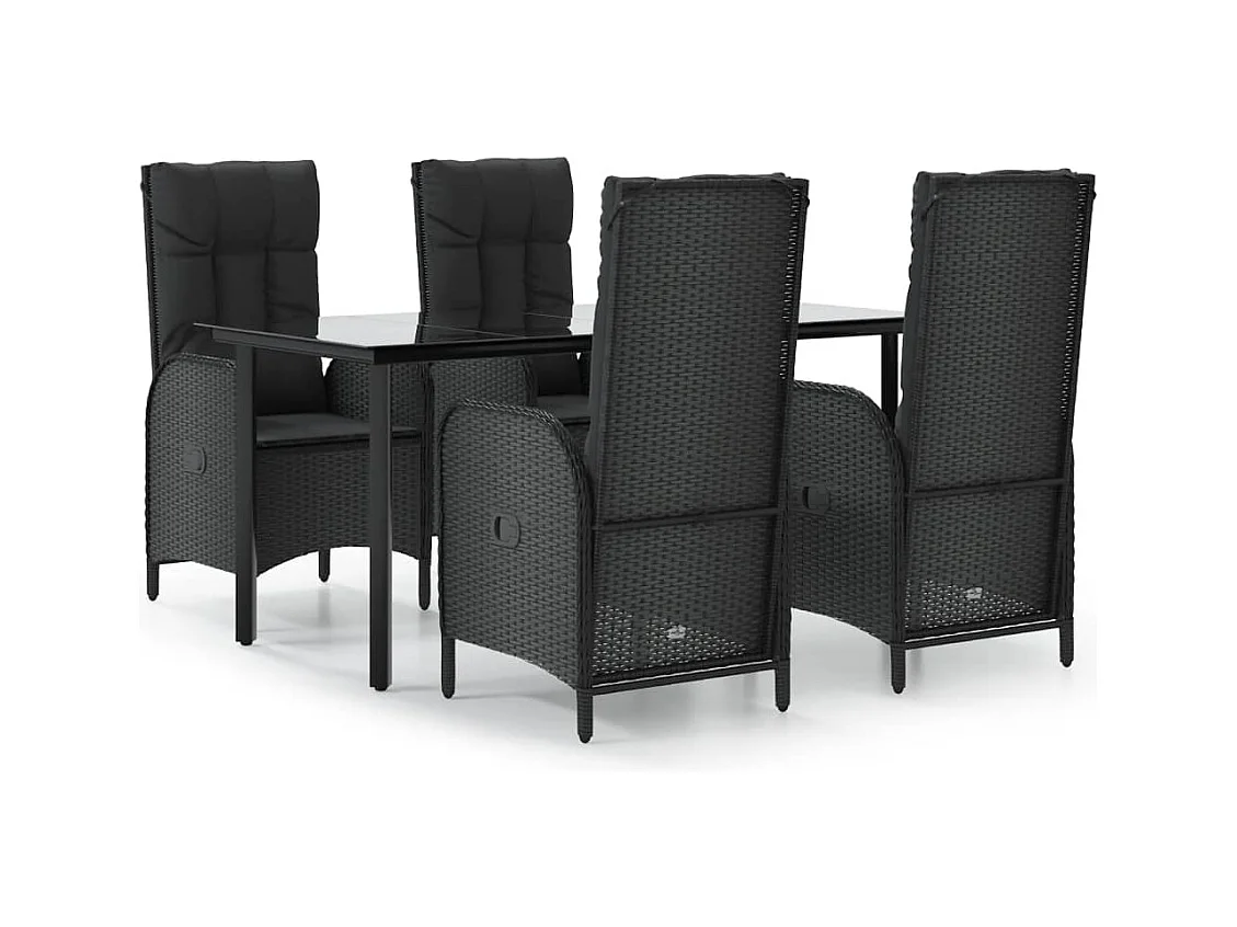 De Haan  Ensemble à manger de jardin coussins 5pcs Noir Résine tressée
