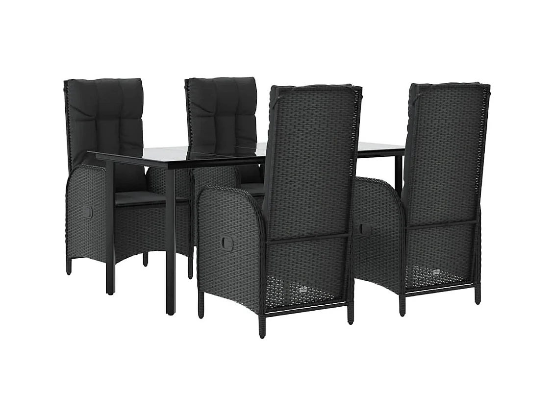 De Haan  Ensemble à manger de jardin coussins 5pcs Noir Résine tressée