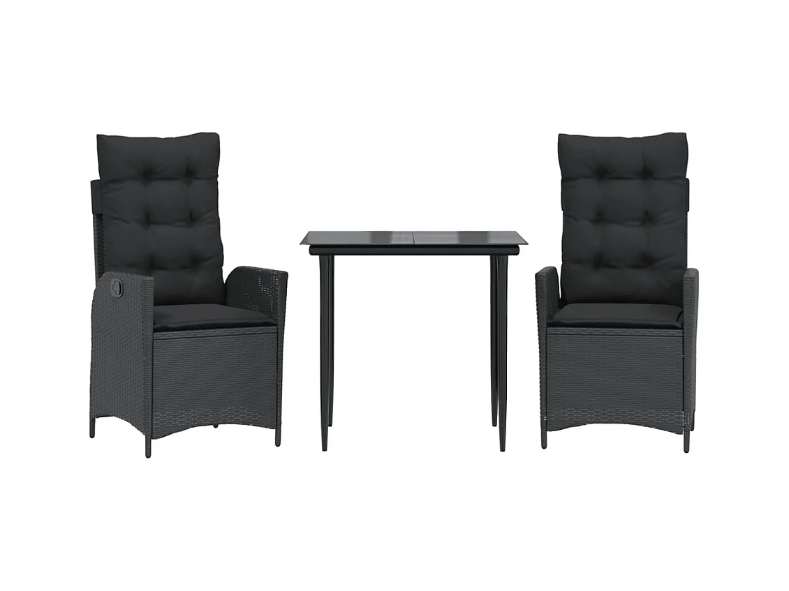 Garden Furniture -  Ensemble à manger de jardin avec coussins 3 pcs Noir