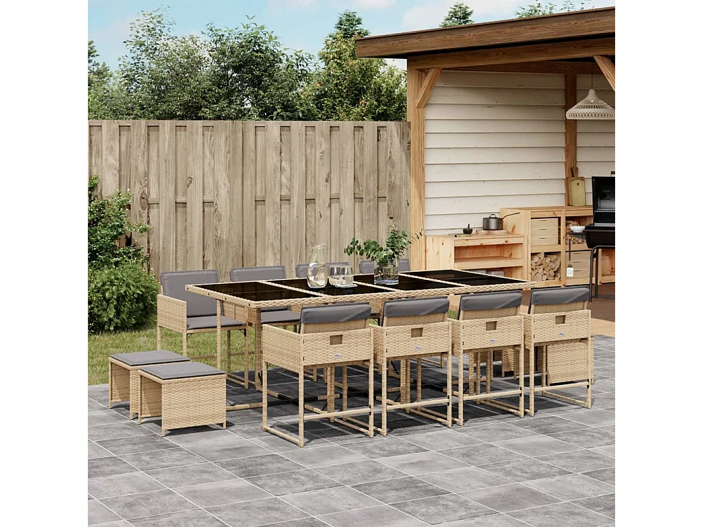 Kirkland  Ensemble à manger de jardin coussins 13 pcs mélange beige rotin