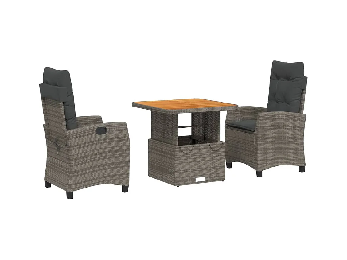 Spello  Ensemble à manger de jardin 3 pcs coussins gris résine tressée