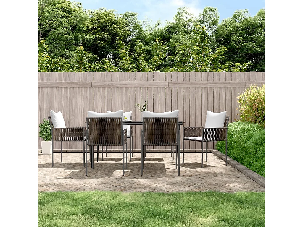 Mørkøv  Ensemble à manger de jardin 7 pcs coussins résine tressée acier