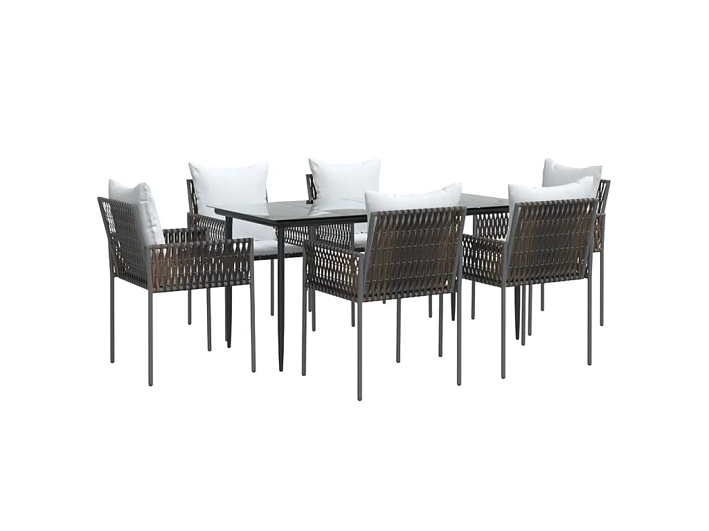 Mørkøv  Ensemble à manger de jardin 7 pcs coussins résine tressée acier