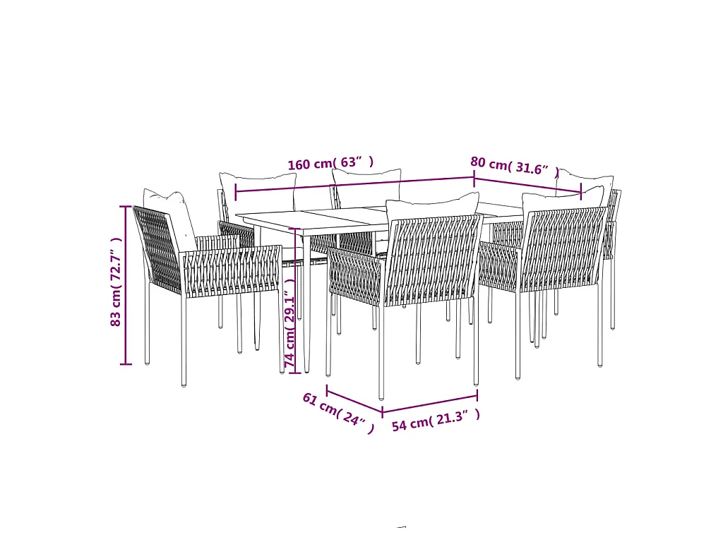 Mørkøv  Ensemble à manger de jardin 7 pcs coussins résine tressée acier