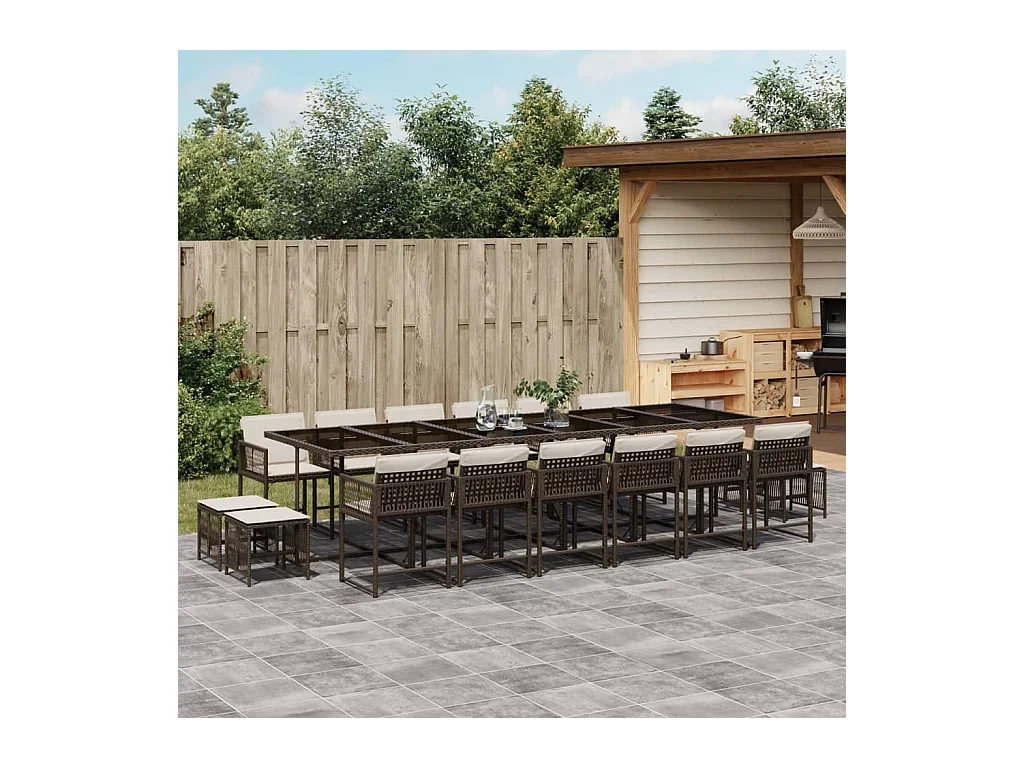 Xeli  17-delige Tuinset met kussens poly rattan bruin