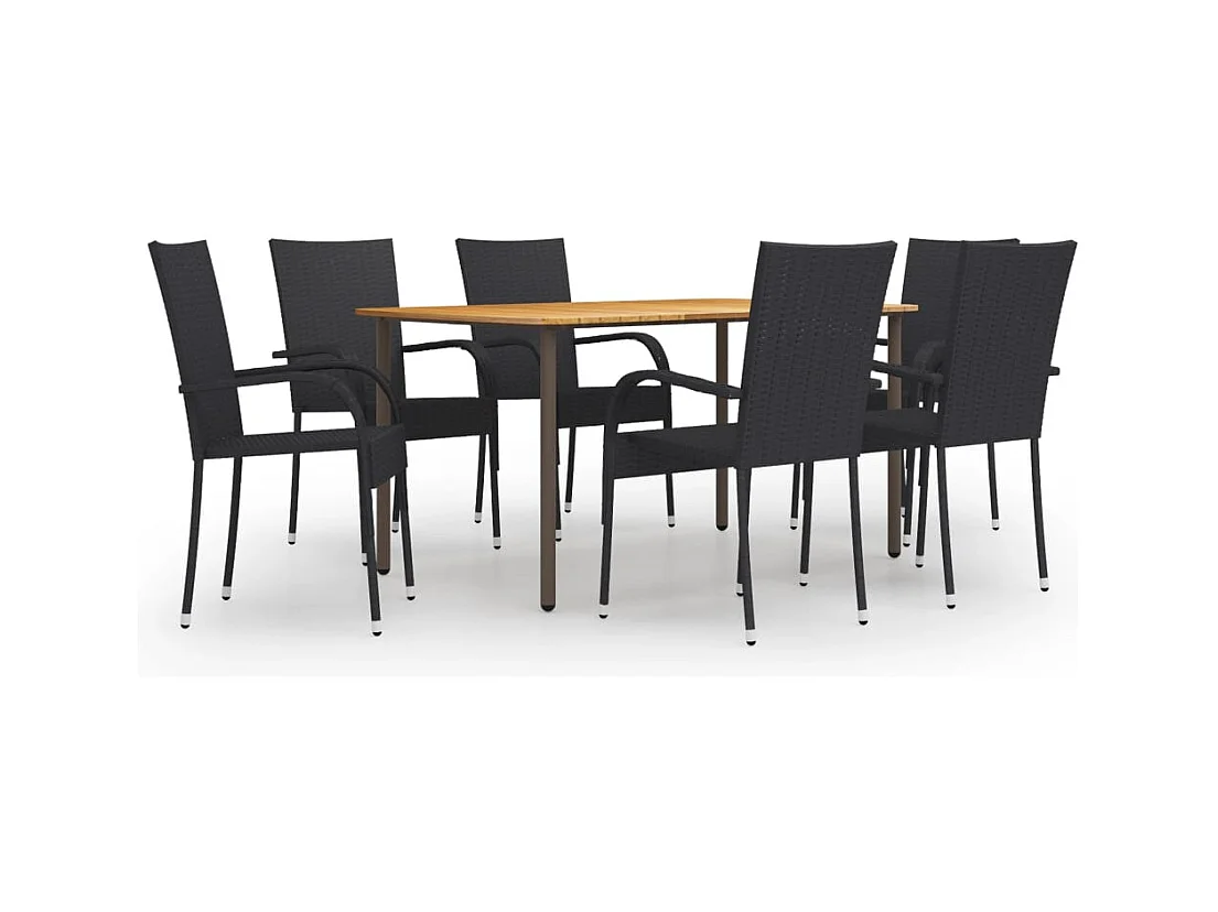 Baldwin  Ensemble à manger de jardin 7 pcs Résine tressée Noir