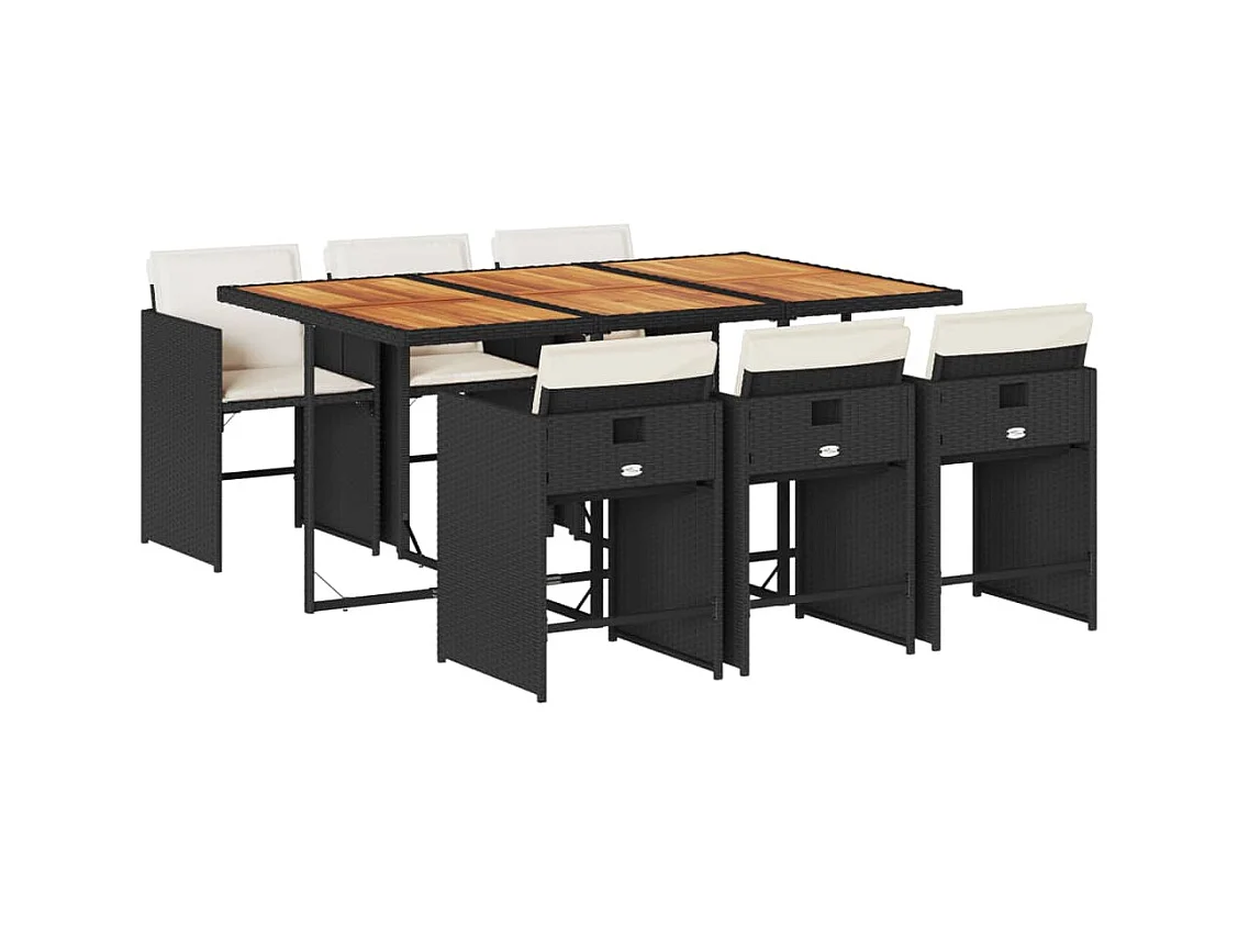 Zele  Ensemble à manger de jardin coussins 7pcs Noir Résine tressée