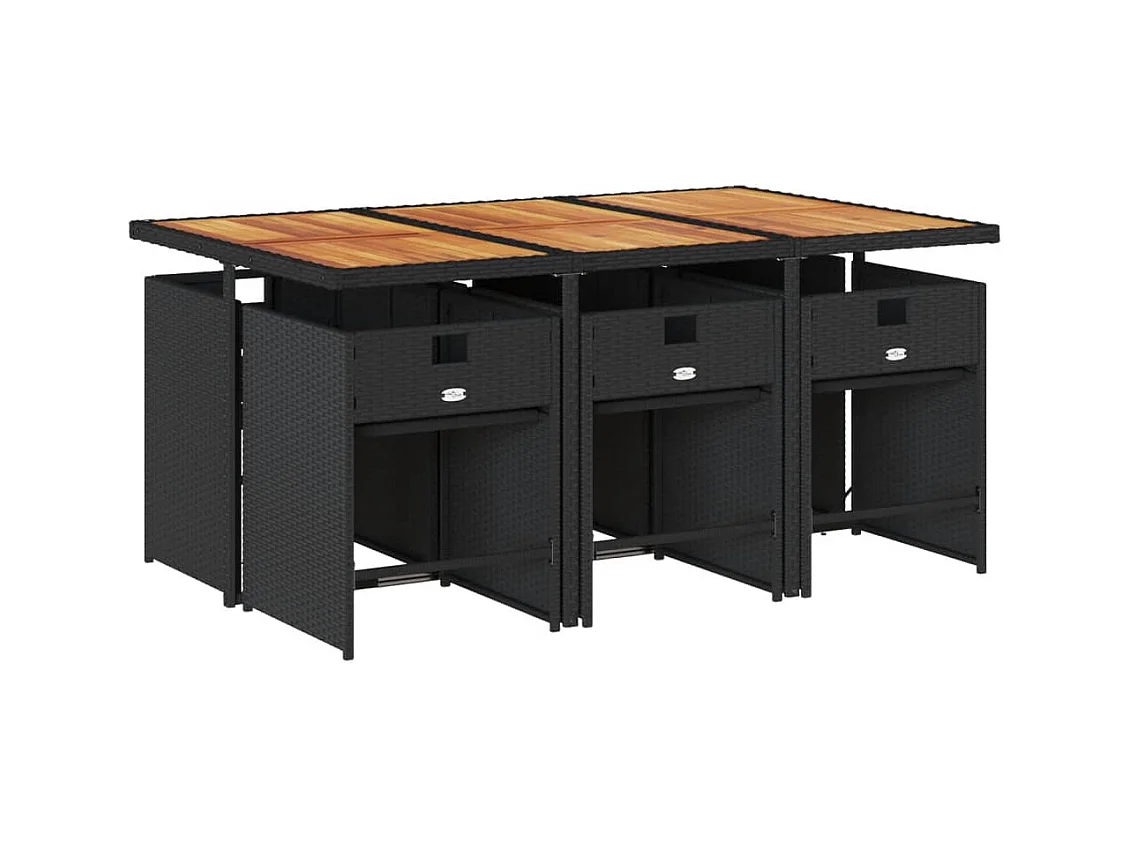 Zele  Ensemble à manger de jardin coussins 7pcs Noir Résine tressée