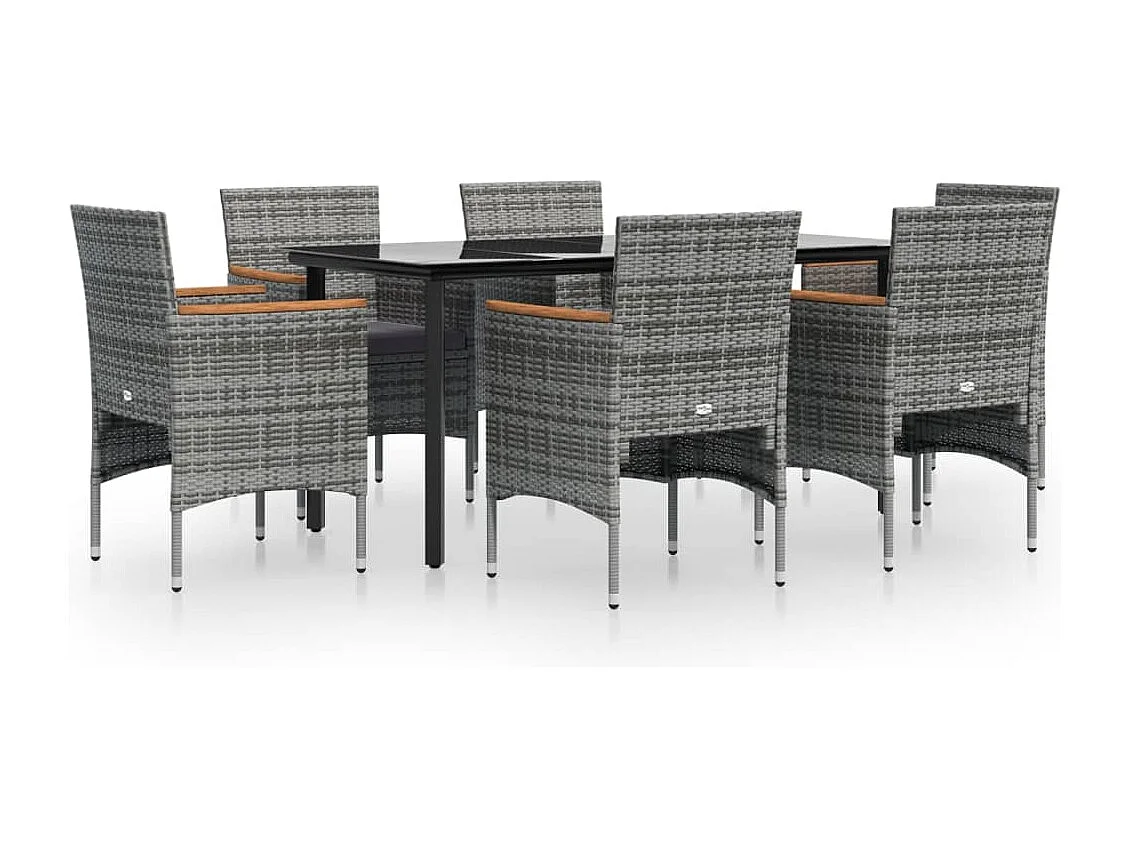 Union  Juego de comedor de jardín 7 piezas con cojines gris y negro