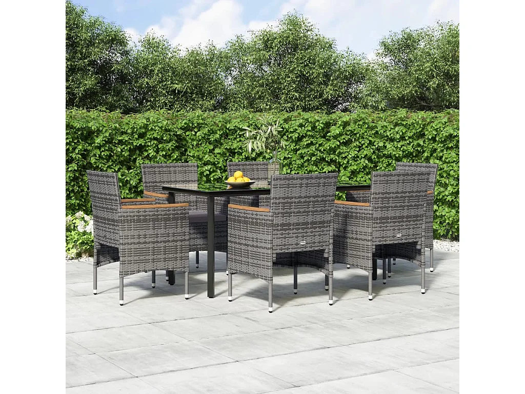 Union  Juego de comedor de jardín 7 piezas con cojines gris y negro