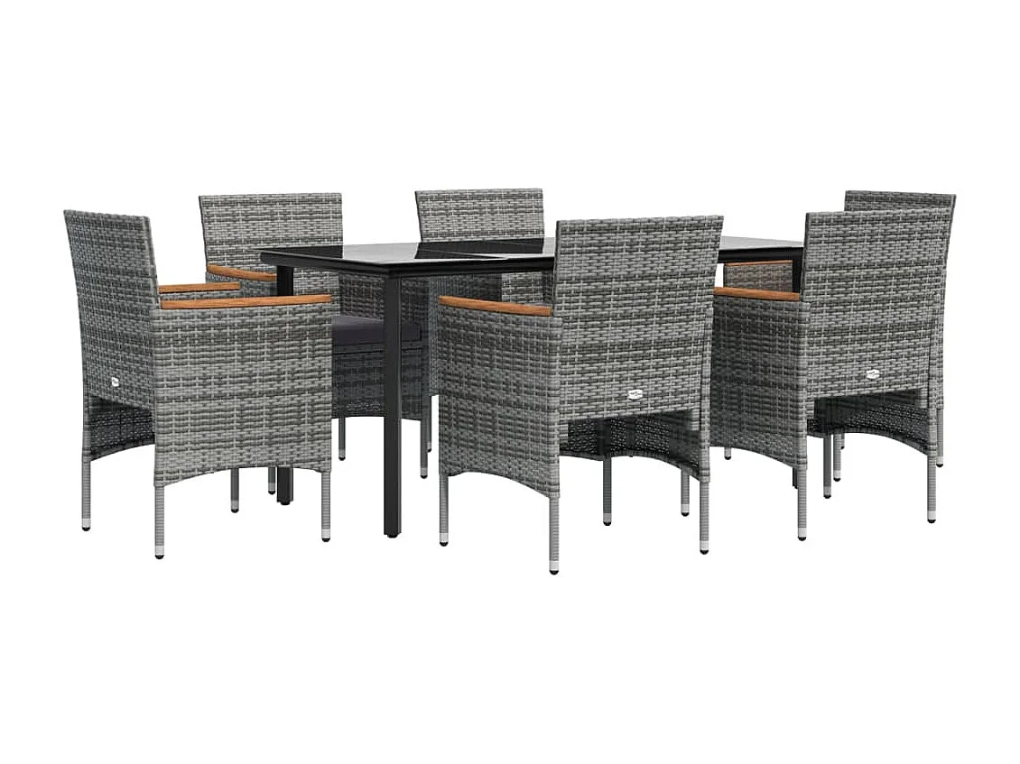 Union  Juego de comedor de jardín 7 piezas con cojines gris y negro