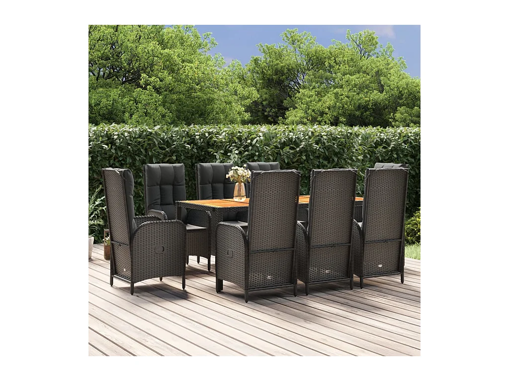 Afragola  Ensemble à manger jardin 9pcs et coussins noir résine tressée