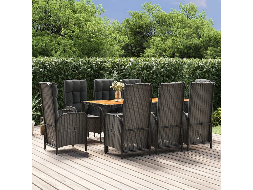 Afragola  Ensemble à manger jardin 9pcs et coussins noir résine tressée