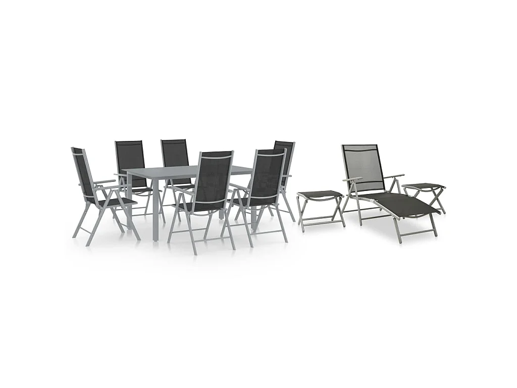 Claire-Jacqueline  Juego de comedor de jardín 10 piezas negro y plateado