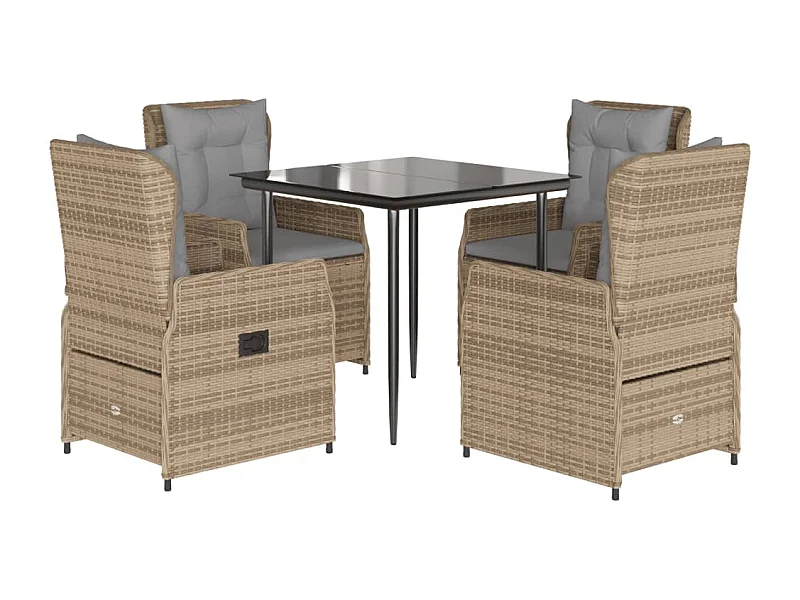 Tilly  Ensemble à manger de jardin avec coussins 5pcs Beige poly rotin