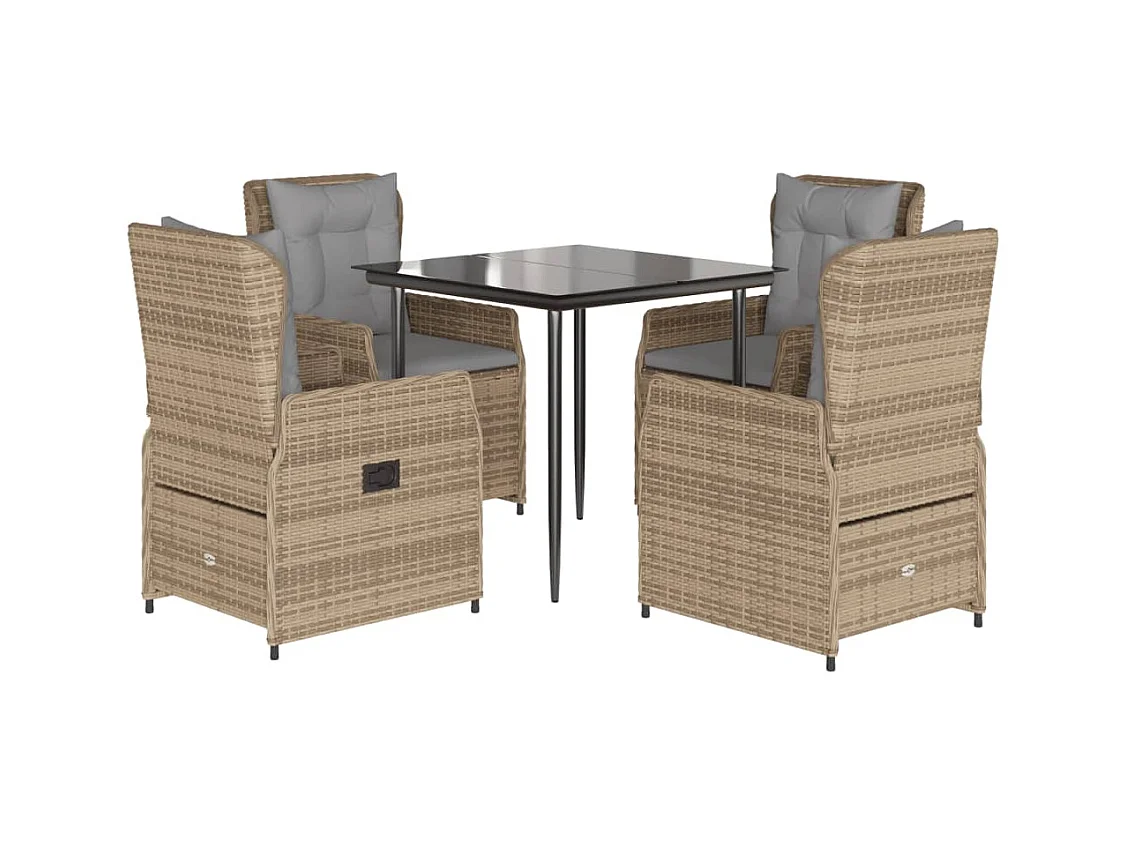 Tilly  Ensemble à manger de jardin avec coussins 5pcs Beige poly rotin