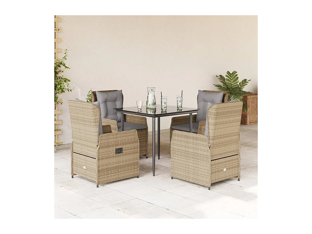 Tilly  Ensemble à manger de jardin avec coussins 5pcs Beige poly rotin