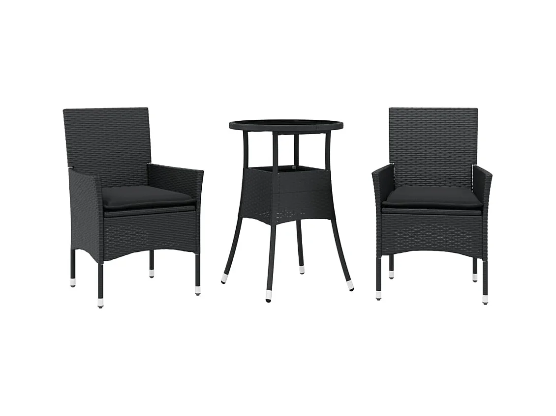 Rantasalmi  Ensemble à manger de jardin et coussins 3 pcs noir rotin verre