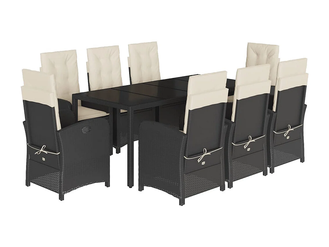 Vinkel  Ensemble à manger de jardin 9pcs coussins noir résine tressée