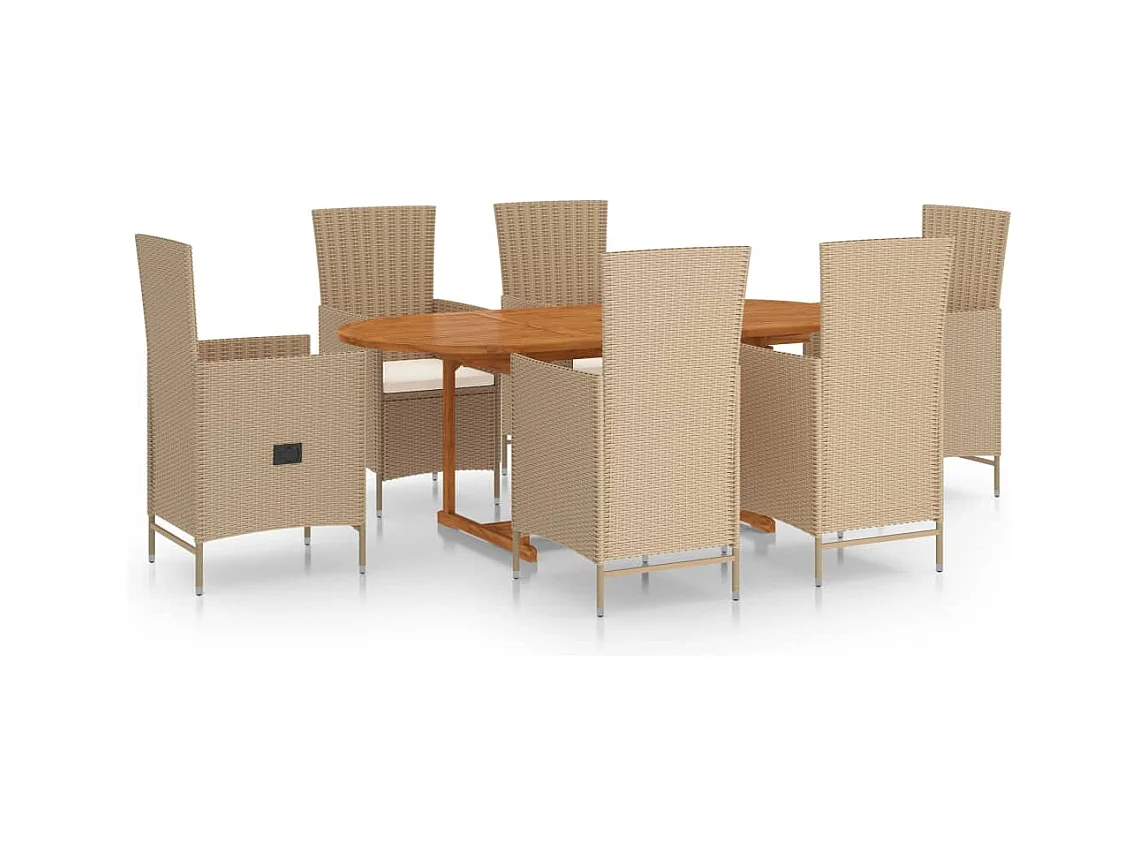 Massimiliano  Ensemble à manger de jardin 7 pcs Résine tressée Beige