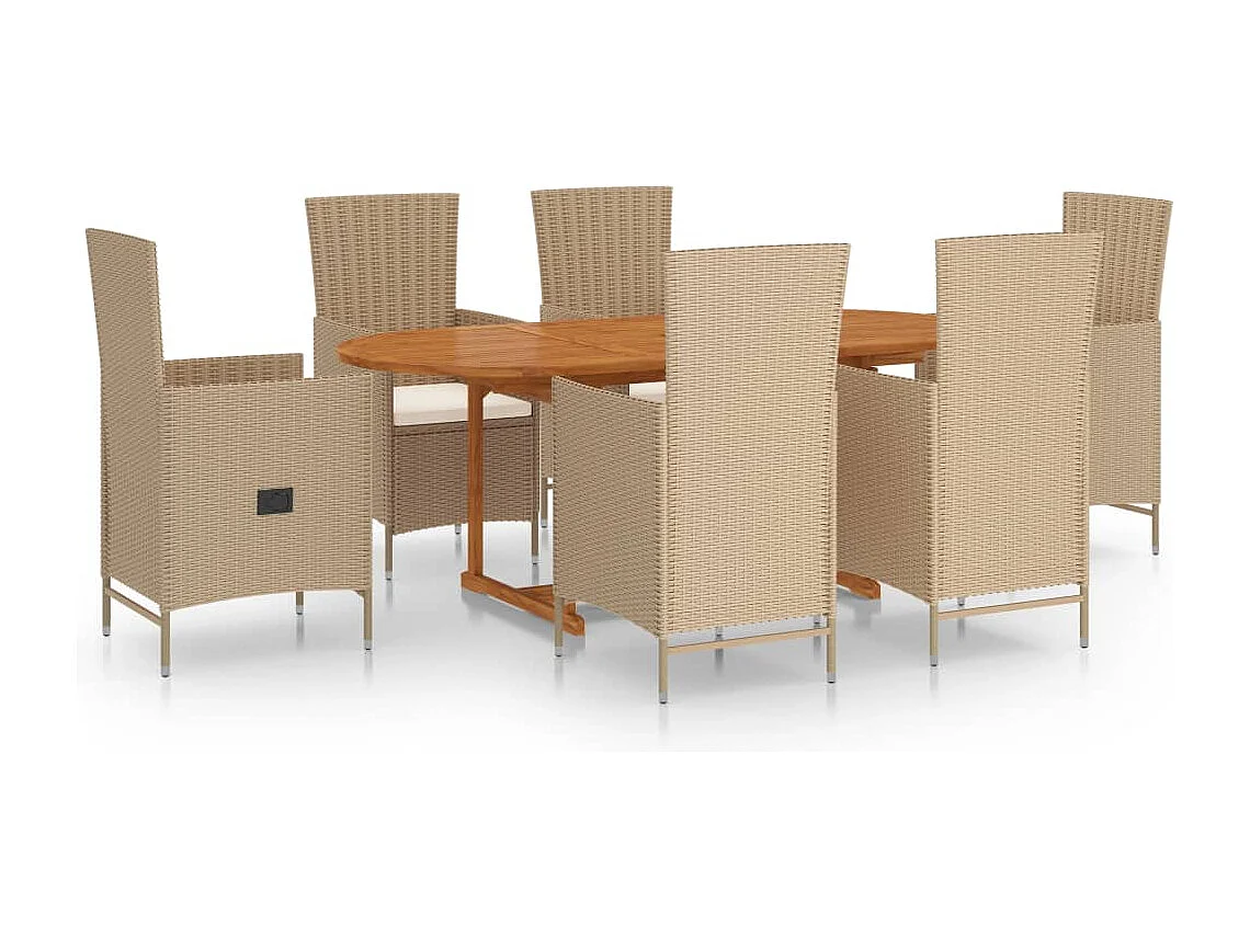 Massimiliano  Ensemble à manger de jardin 7 pcs Résine tressée Beige