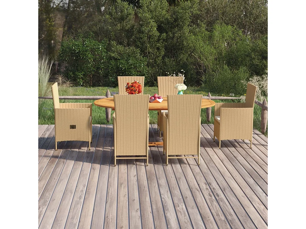 Massimiliano  Ensemble à manger de jardin 7 pcs Résine tressée Beige