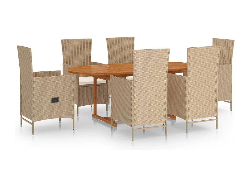 Massimiliano  Ensemble à manger de jardin 7 pcs Résine tressée Beige