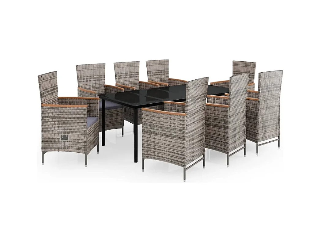 Serafino  Ensemble à manger de jardin avec coussins 9 pcs Gris