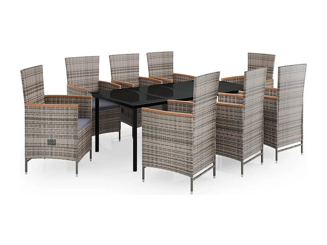 Serafino  Juego de comedor de jardín 9 pzas con cojines gris